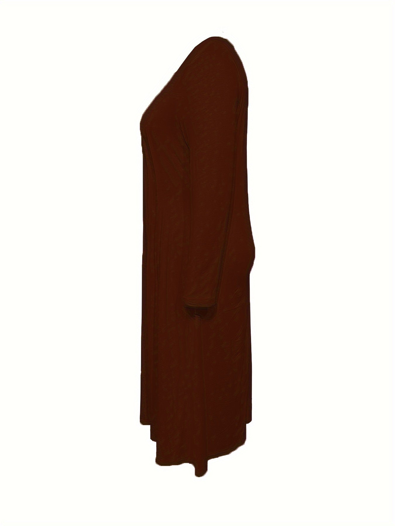 Plus Size Red Maxi Dress for Women with Long Sleeves Pockets Pleated Stretchy Polyester