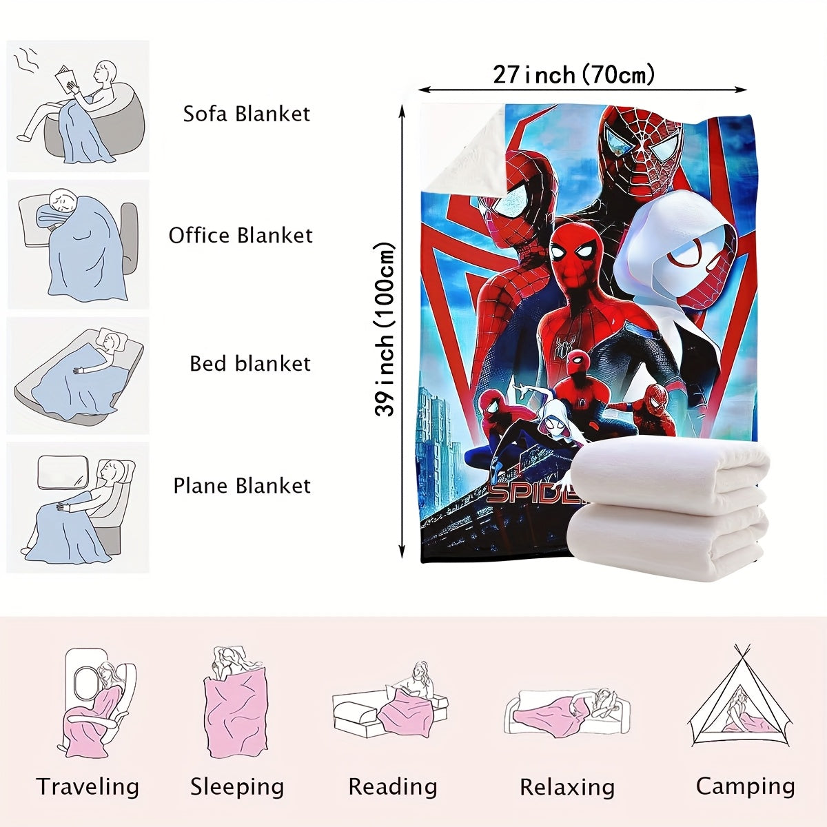 Spider-Man Themed Decorative Blankets for Bed Couch Travel Polyester Knitted