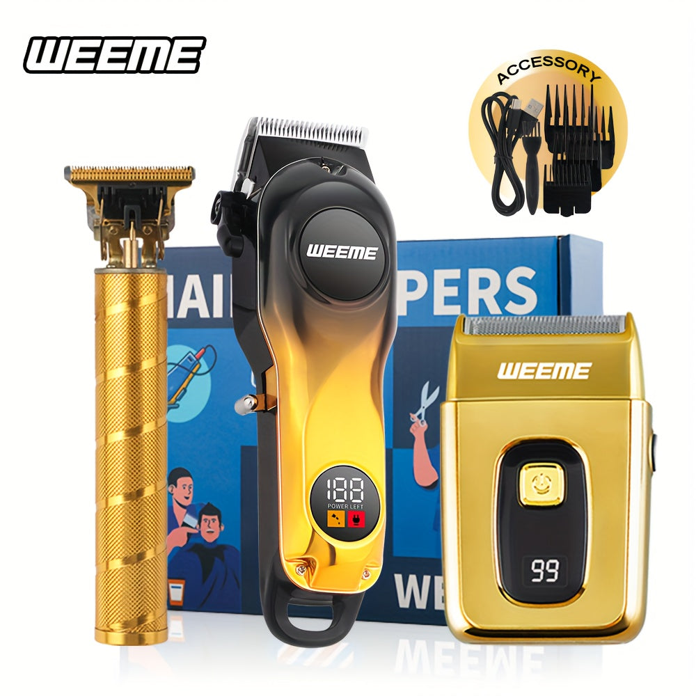 Мужской набор для стрижки и бритья, электробритва, роторный триммер, T-образная бритва, триммер, USB-зарядка, ЖК-дисплей, уход за собой