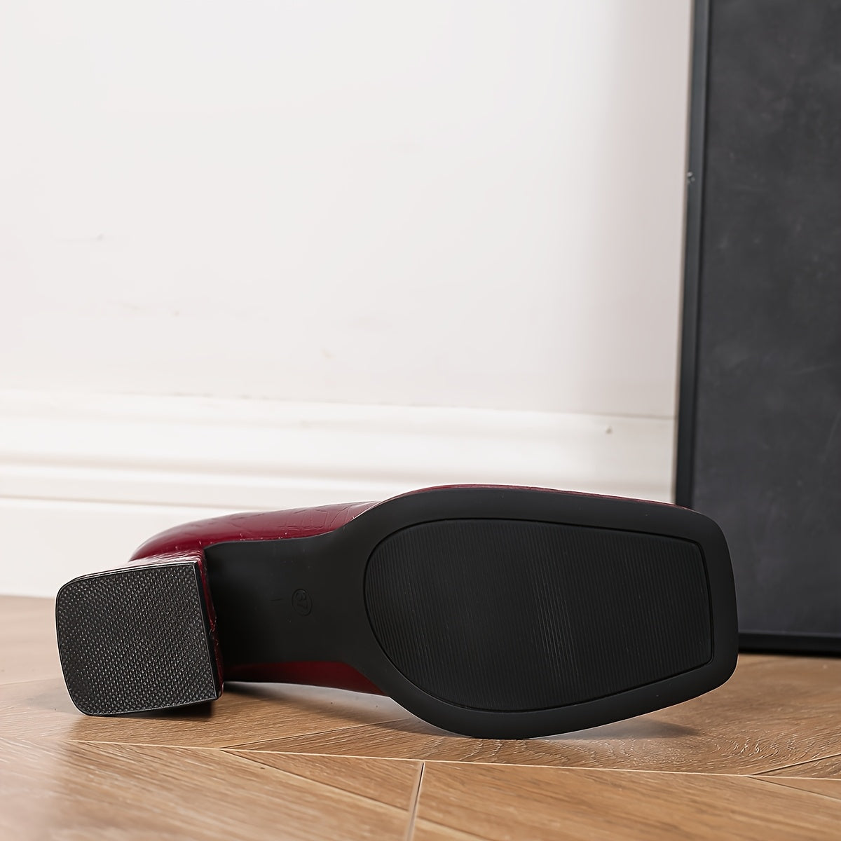 Women’s PU Square Toe Block Heel Shoes Flats for Party and Work