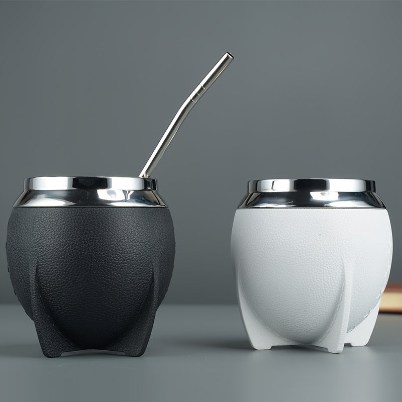 280ml Stainless Steel Yerba Mate Cup with Leather Strap and Double Wall Design