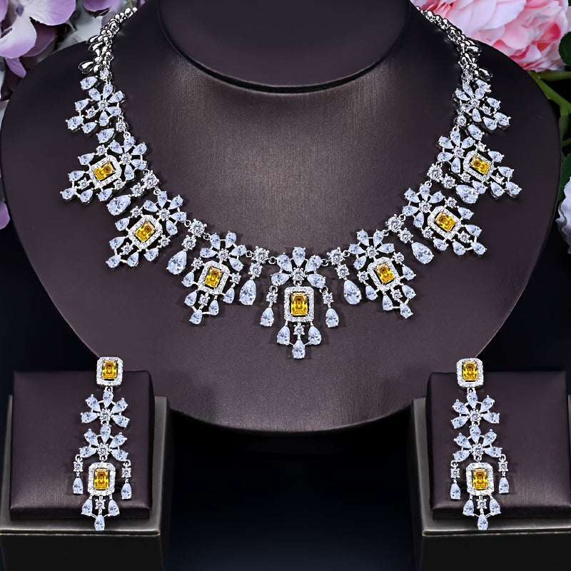 Silver-Plated Copper Jewelry Set with Cubic Zirconia for Weddings and Special Occasions