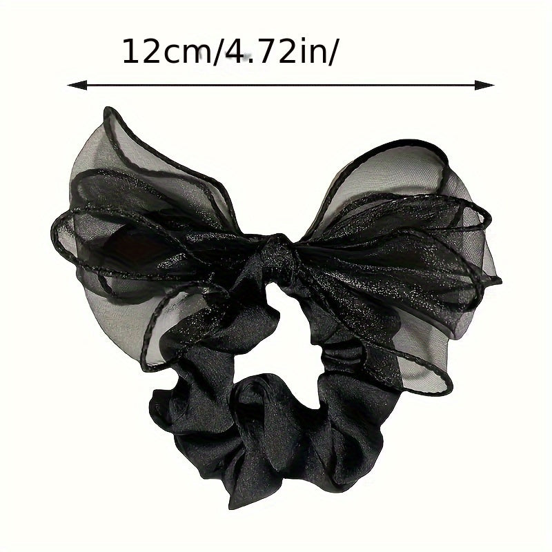 Vintage Polyester Rhinestone Mesh Bow Hair Ties Set of 1 2 3 for Women