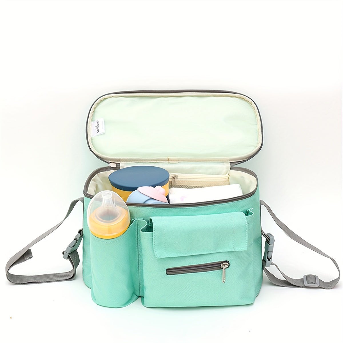Organizador de cochecito espacioso con correa de hombro, bolsa de almacenamiento portátil para mamás ocupadas