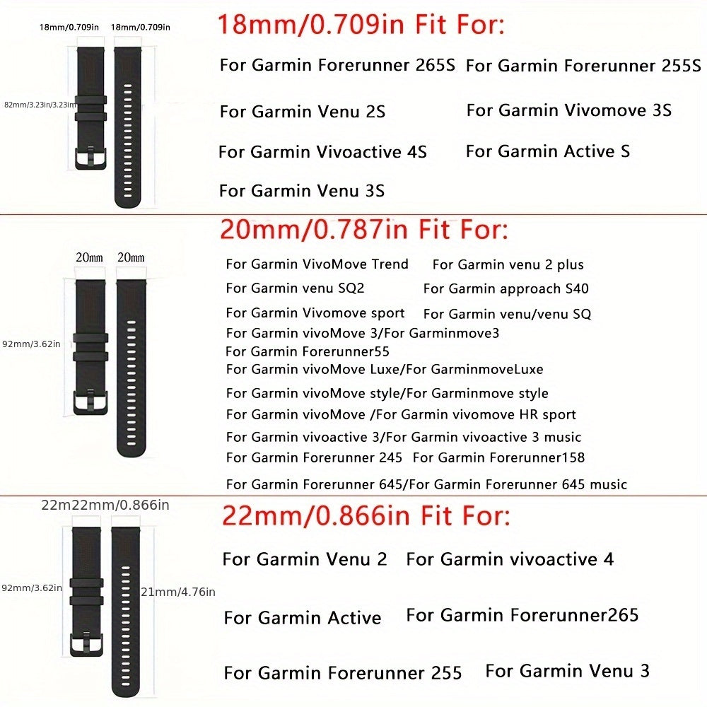 3pcs Silicone Watch Bands Compatible with Garmin Venu Vivoactive Vivomove Forerunner 18mm 22mm