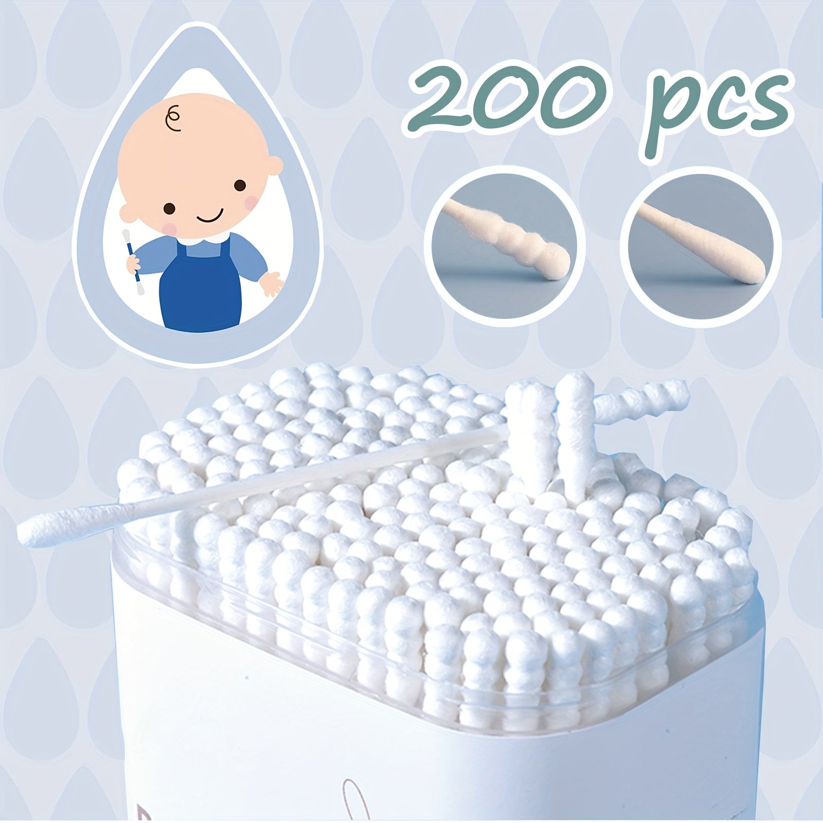 Baby Cotton Swabs 200 Pieces Organic Cotton Safe for Newborns and Kids