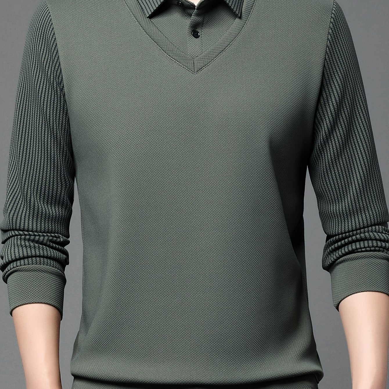 Men's Striped Two-Tone Shirt Long Sleeve Casual Autumn Winter Polyester Spandex