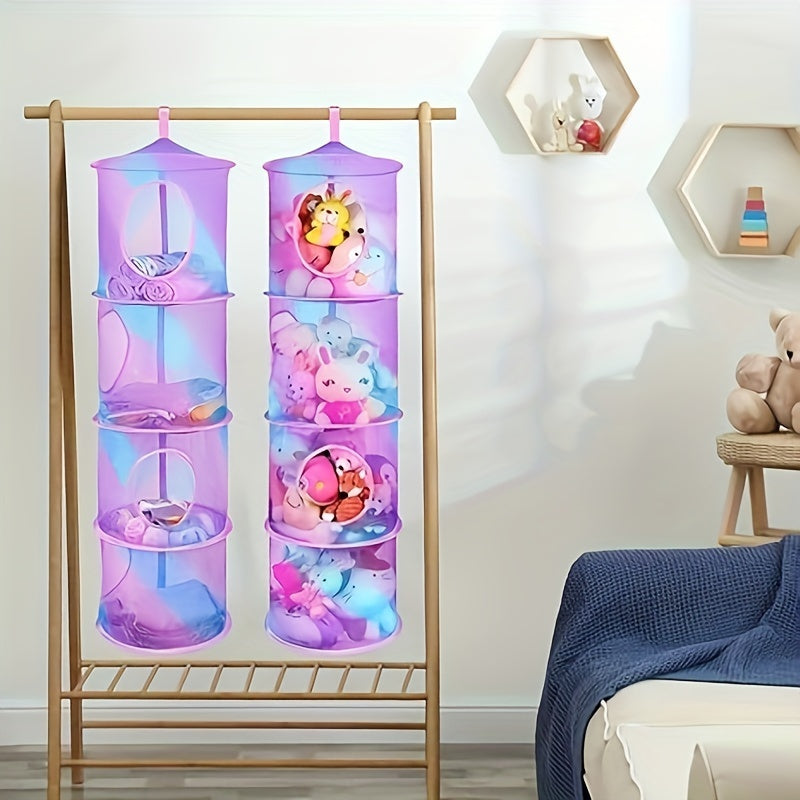 Gradient Polyester Hanging Toy Organizer 3-Tier Plush Storage Net for Stuffed Animals