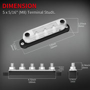 Terminal de batería de 12V, bloque de distribución de energía con tapa 5x5/16