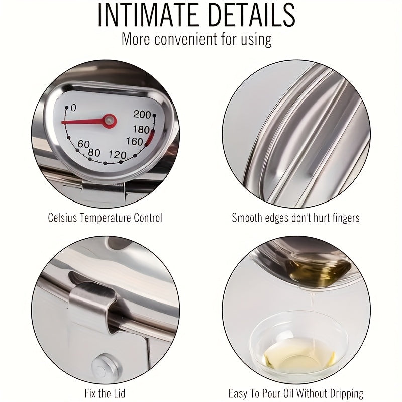 Olla de freír de acero inoxidable con tapa y escurridor de aceite para cocinas de gas, eléctricas e de inducción