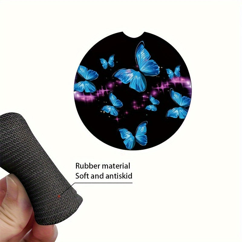 2pcs Butterfly Pattern Car Cup Holder Coasters Interior Decor Accessories