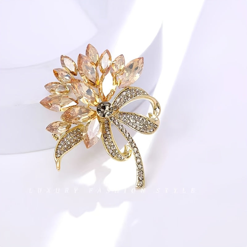 Women's Alloy Flower Brooch Pin with Rhinestones for Clothing Decoration