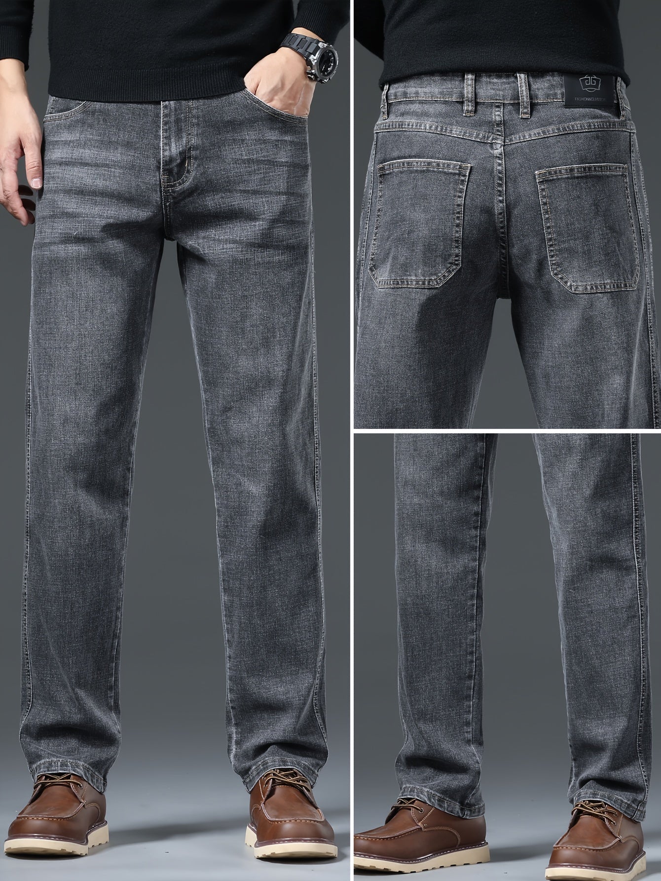 Men's Straight Leg Denim Pants with Pockets Cotton Blend Casual Outdoor Wear