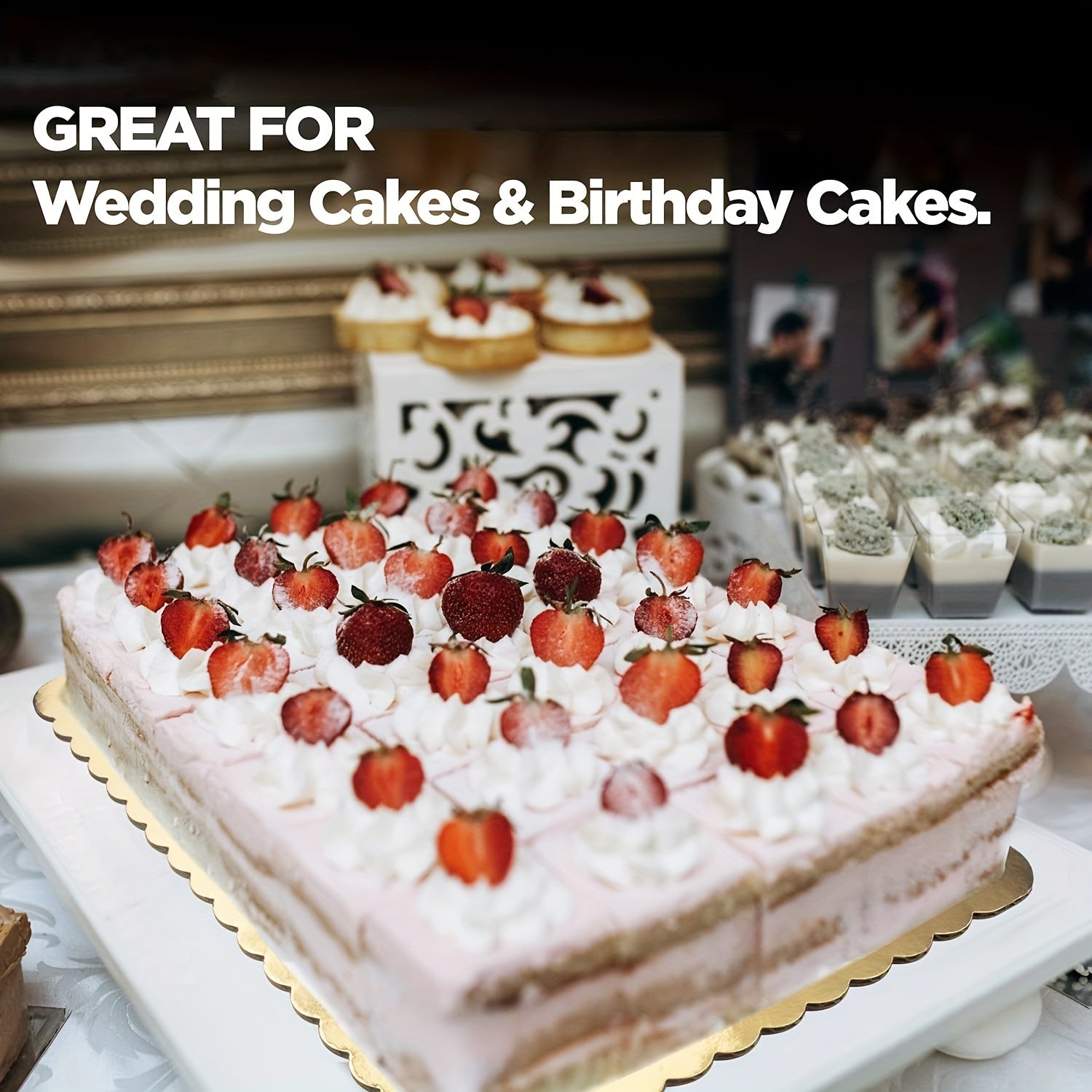 Set of 10 Gold Scallop Edge Cake Boards Aluminum Base Stand for Weddings and Birthdays