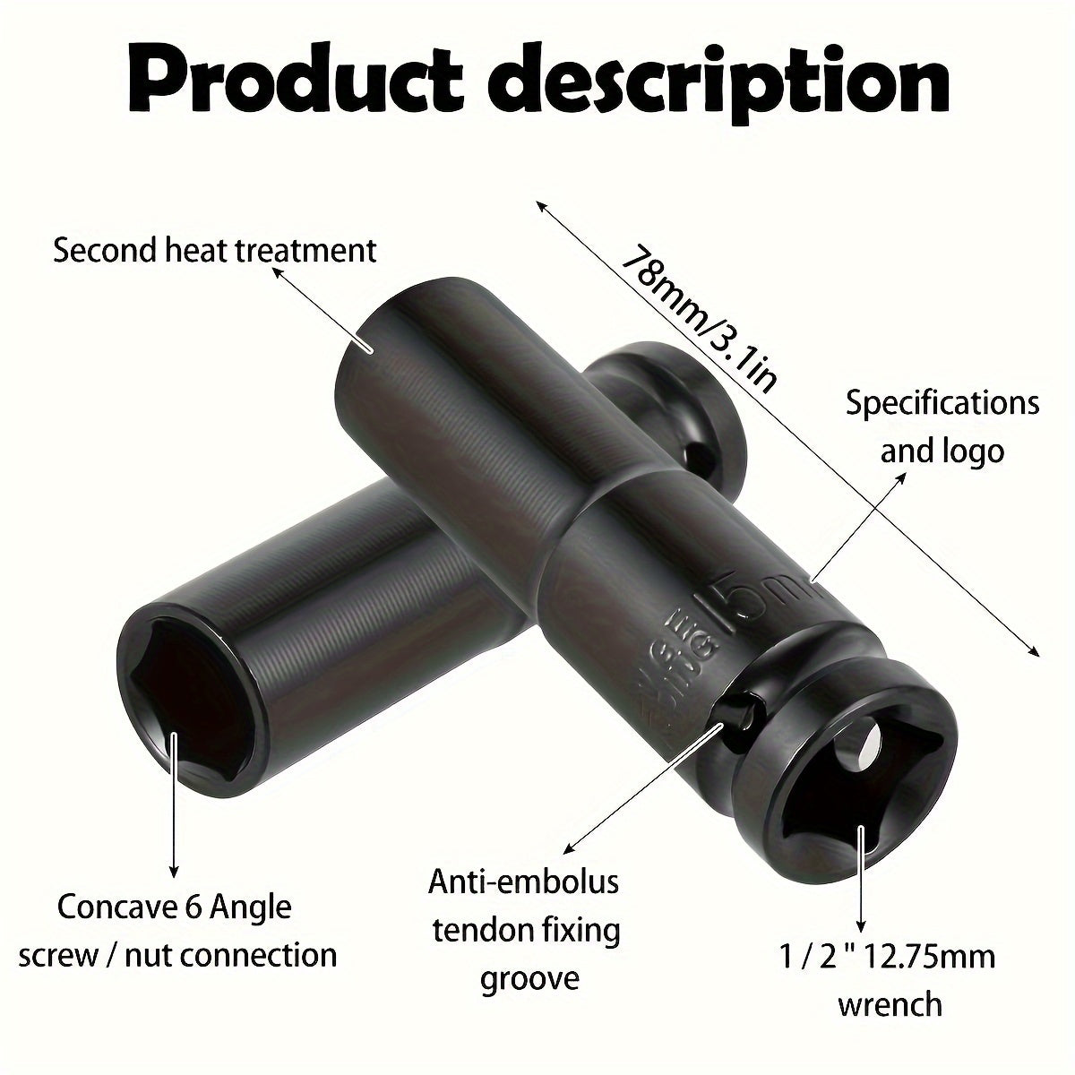 10-Piece Deep Impact Socket Set High-Strength Steel 1/2 Inch Drive for Tire Removal