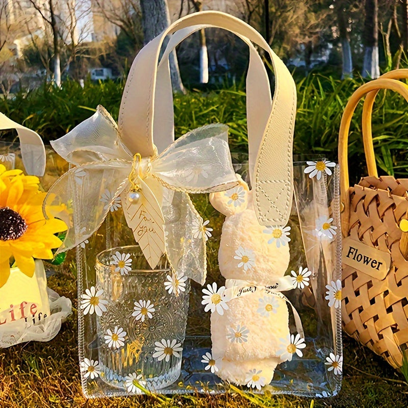 Daisy Print Clear Gift Bag for Bridesmaids and Girls' Parties, Makeup Organizer