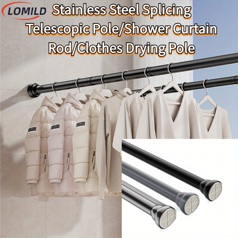 Black Stainless Steel Adjustable Telescopic Curtain Rod 28-48 Inches