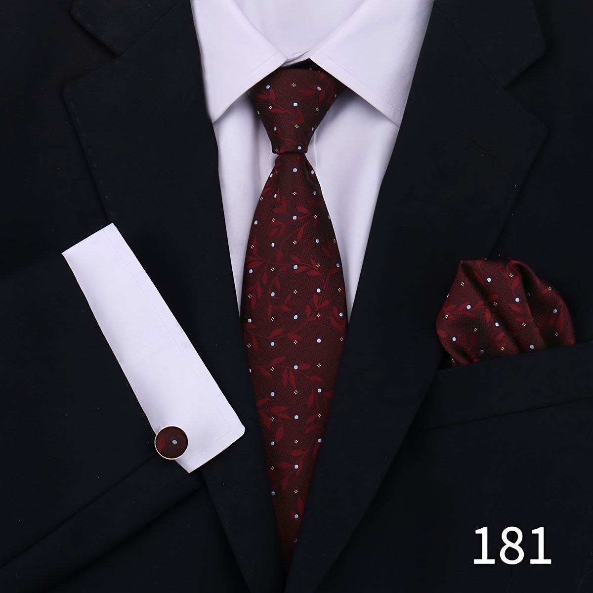 Men's Plaid Tie Set with Cufflinks and Handkerchief for Wedding and Formal Wear