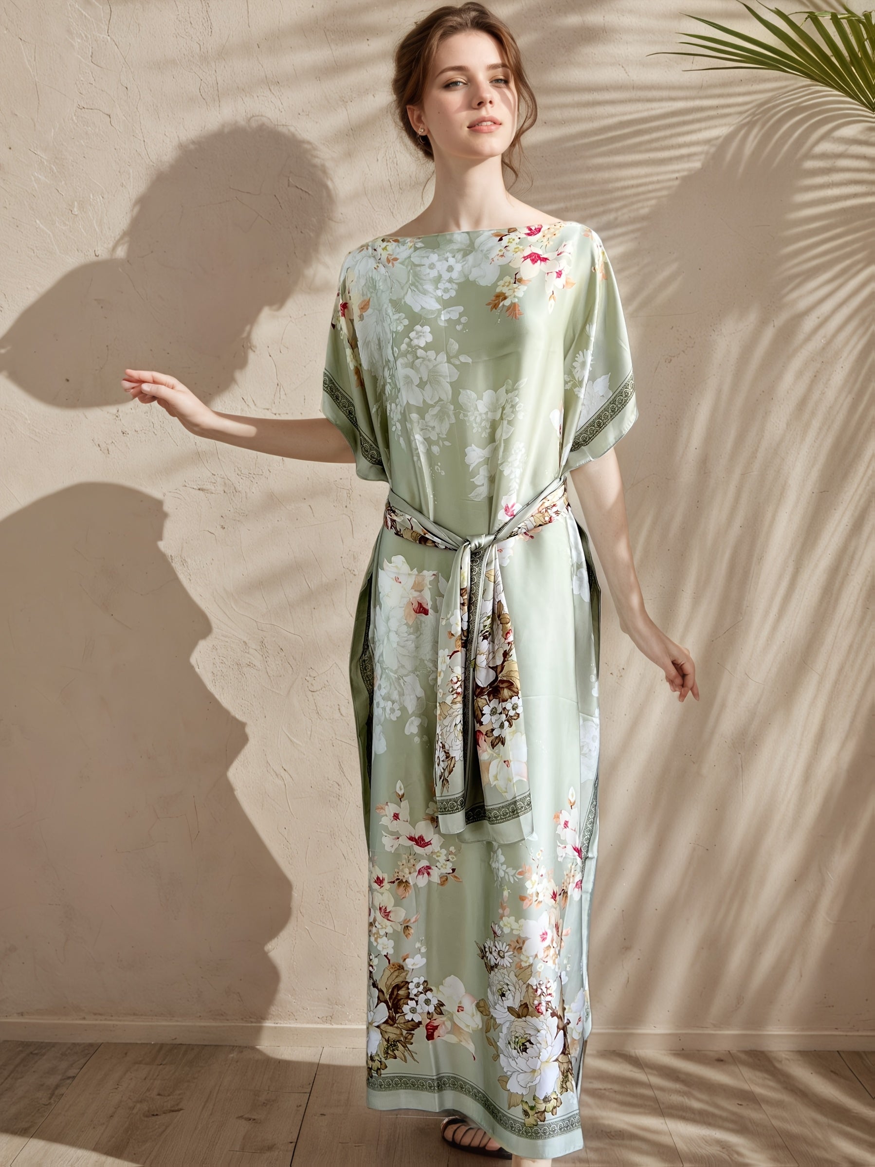 Plus Size Women's Maxi Dress Turkish Kaftan Floral Print Batwing Sleeve Casual Party Wedding