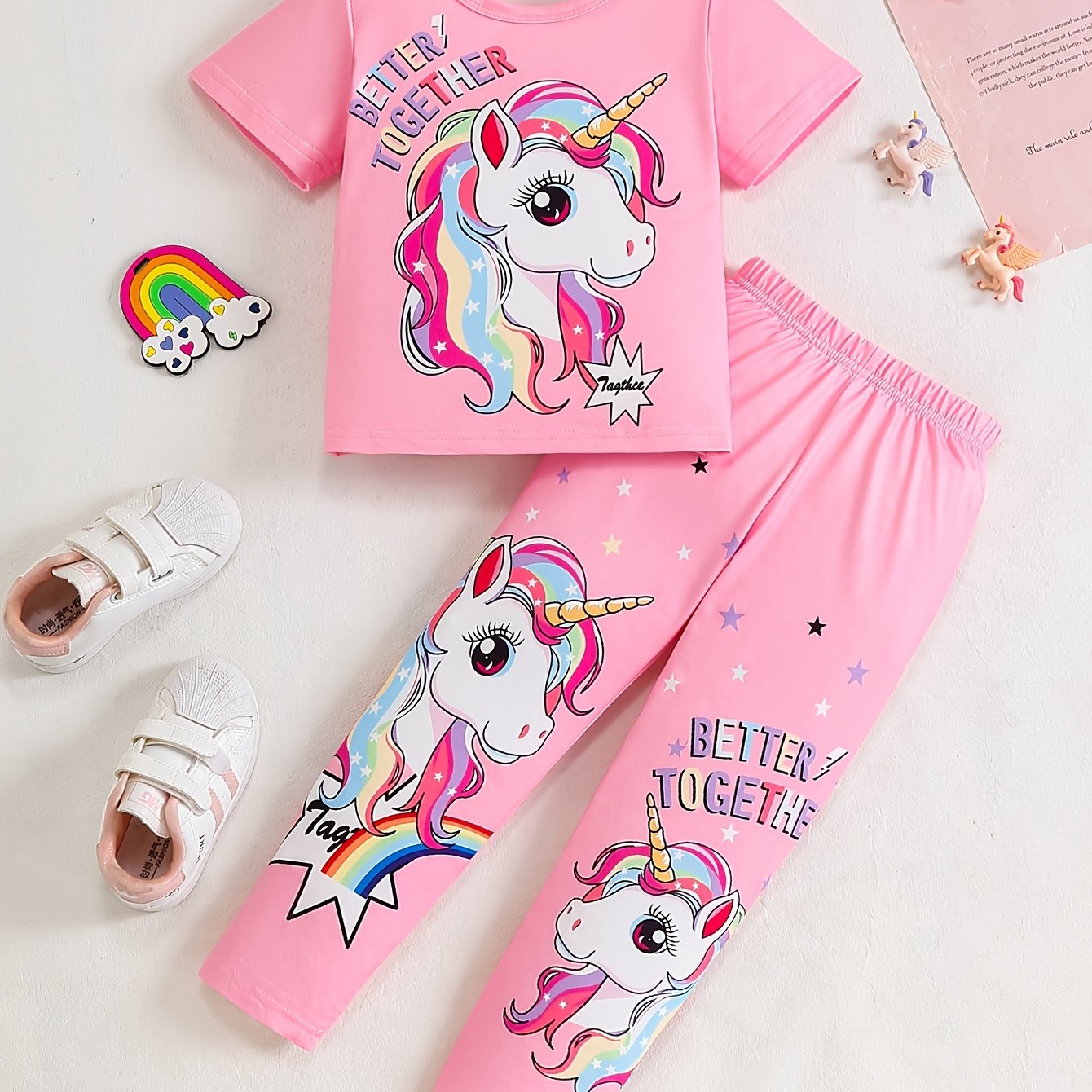 Детский комплект из короткого рукава и джоггера для девочек с животным принтом для активного отдыха