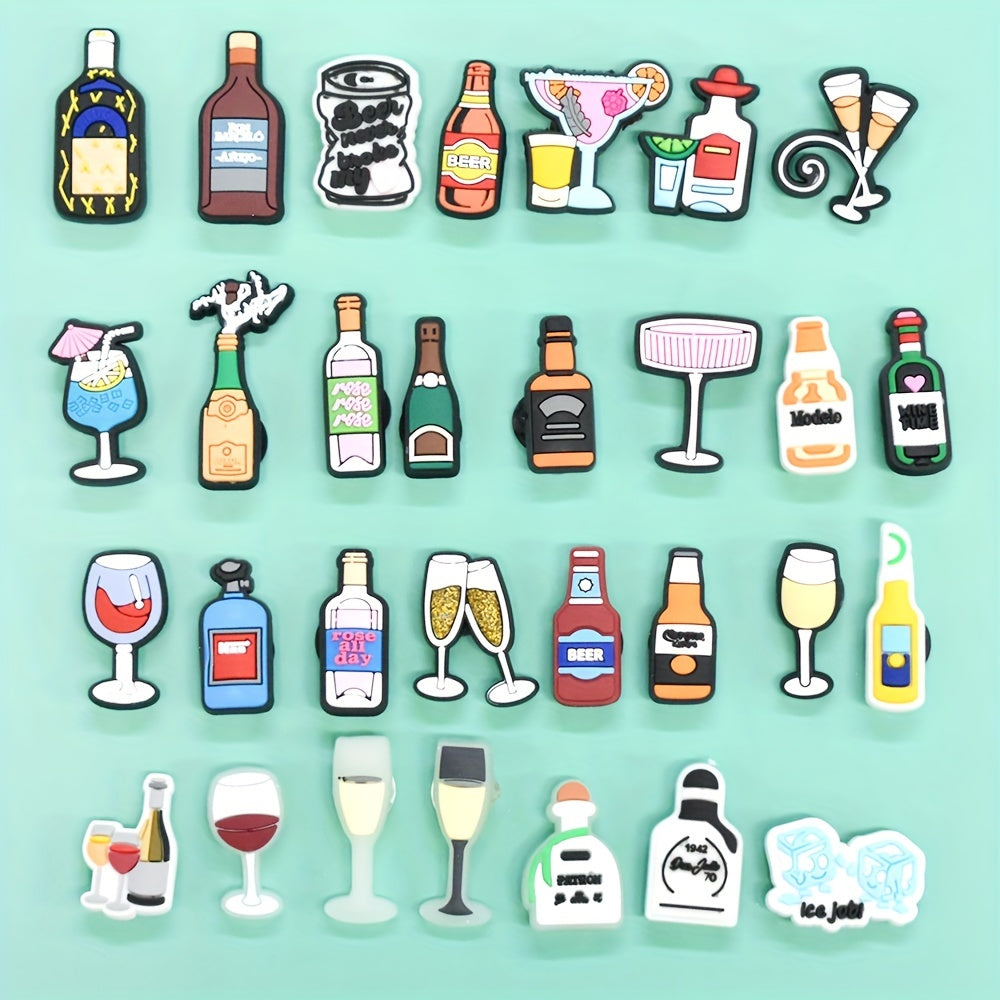 Unisex PVC Shoe Charms Party Decorations Champagne Pattern 30pcs