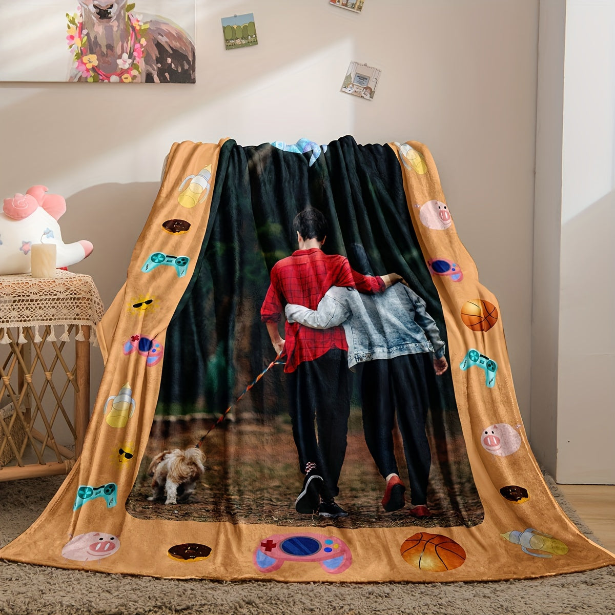 Personalized Family Couple Photo Nap Blanket 280g Flannel Soft All Seasons