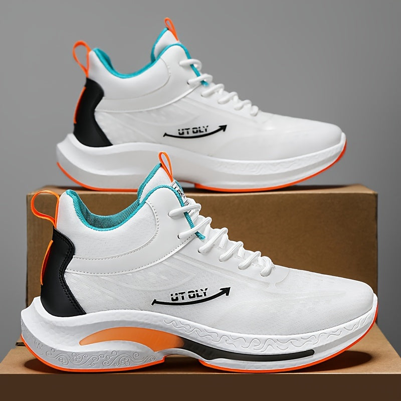 Men's Blue and White High-Top Athletic Sneakers Breathable Fabric PVC Sole EVA Insole Casual Outdoor