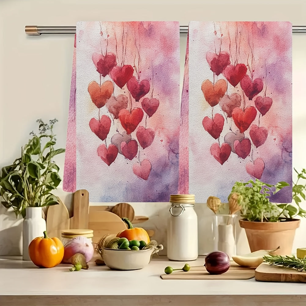 Juego de 2 toallas de cocina suaves con diseño de corazón y globo, absorbentes, 16x24 pulgadas