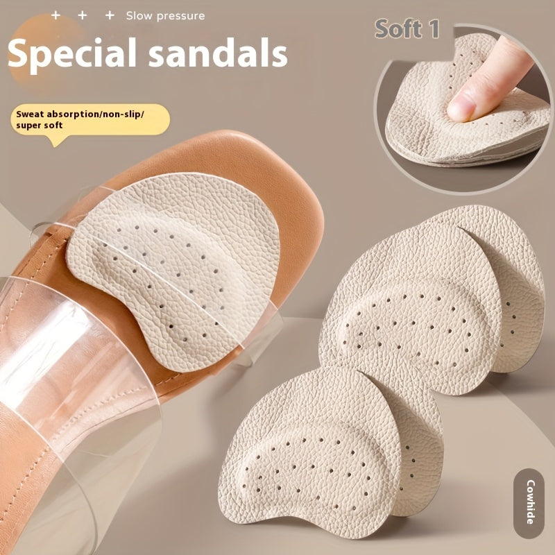 Women's Brown Leather Shoe Insoles with Anti-Slip Gel Pads