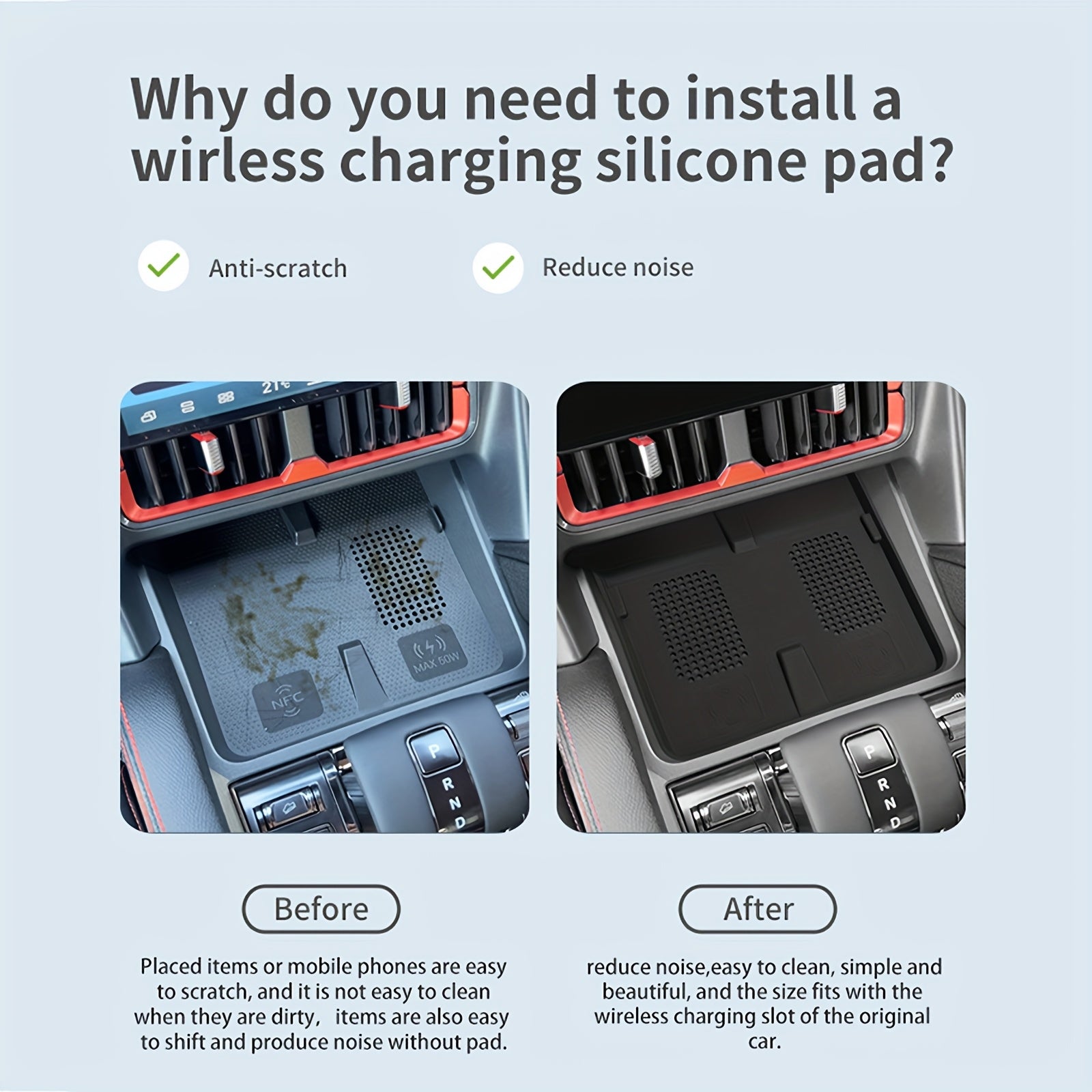 Wireless Charging Silicone Pad for Car, Anti-Slip, Compatible with iPhone 14/13/12