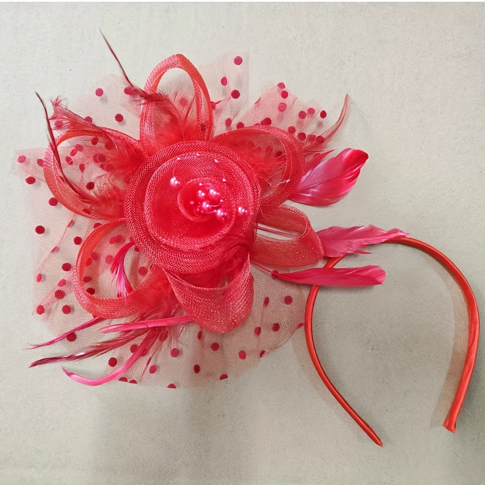 Flower Shaped Mesh Headband with Faux Feathers for Parties Proms Weddings