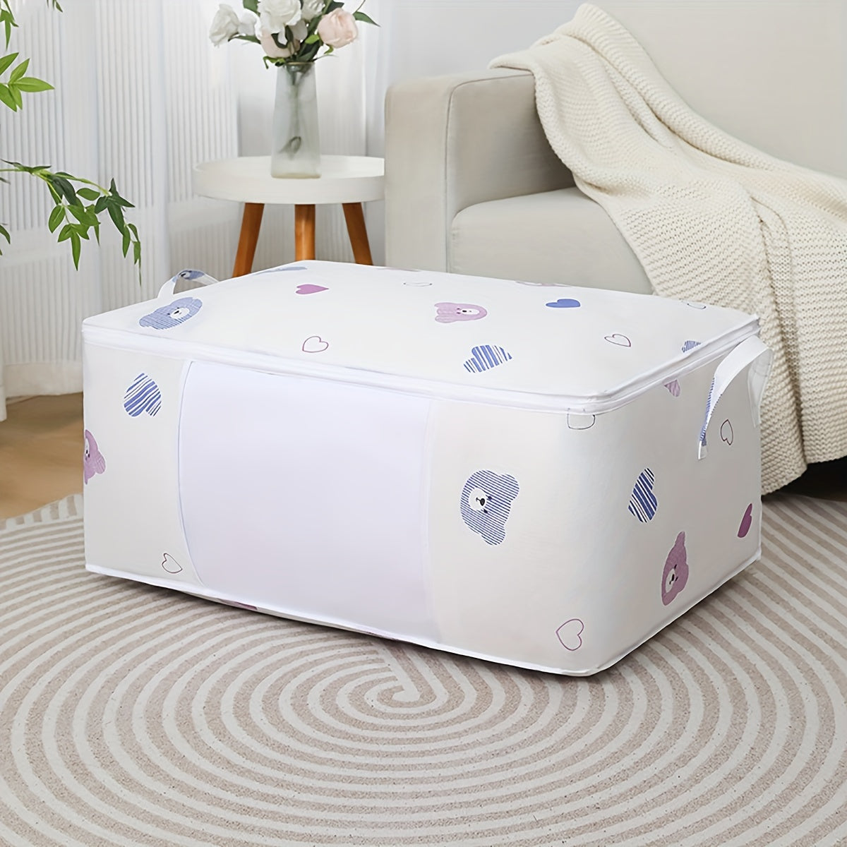 Katta Hajmli Saqlash Sumkasi Qo'llari Bilan - Kiyimlar, Qoplamalar va Uy Tashkiliyati Uchun Ideal. Quvvatli Yopiq Teshik. Kiyimlar, Yotoqxona, Yotoq xonasi va Uy Tashkiliyati Uchun Mukammal. Samara Bilan Joyni Tejash Yechimi. Zarur Yotoq xonasi Aksessuar.