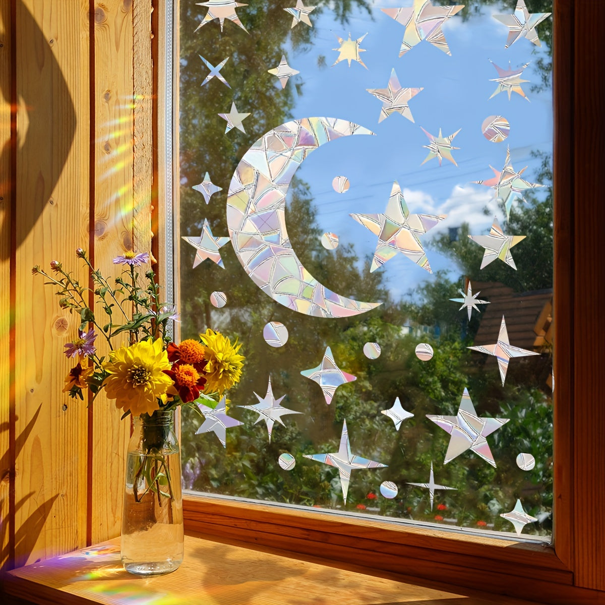 Set of 2 Ramadan Themed Anti-Collision Glass Stickers with 74 Moon Sun Star Bird Designs