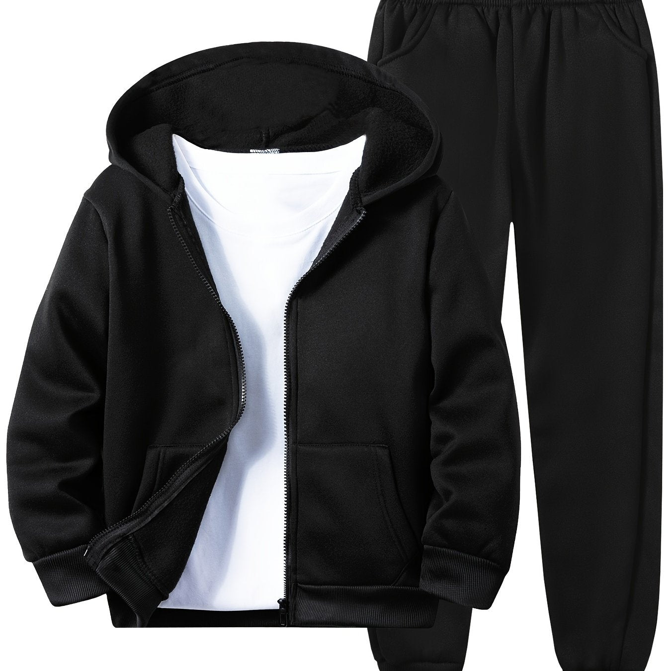 Boys' 2-Piece Polyester Hoodie and Sweatpants Set Fall Winter Casual Solid Color