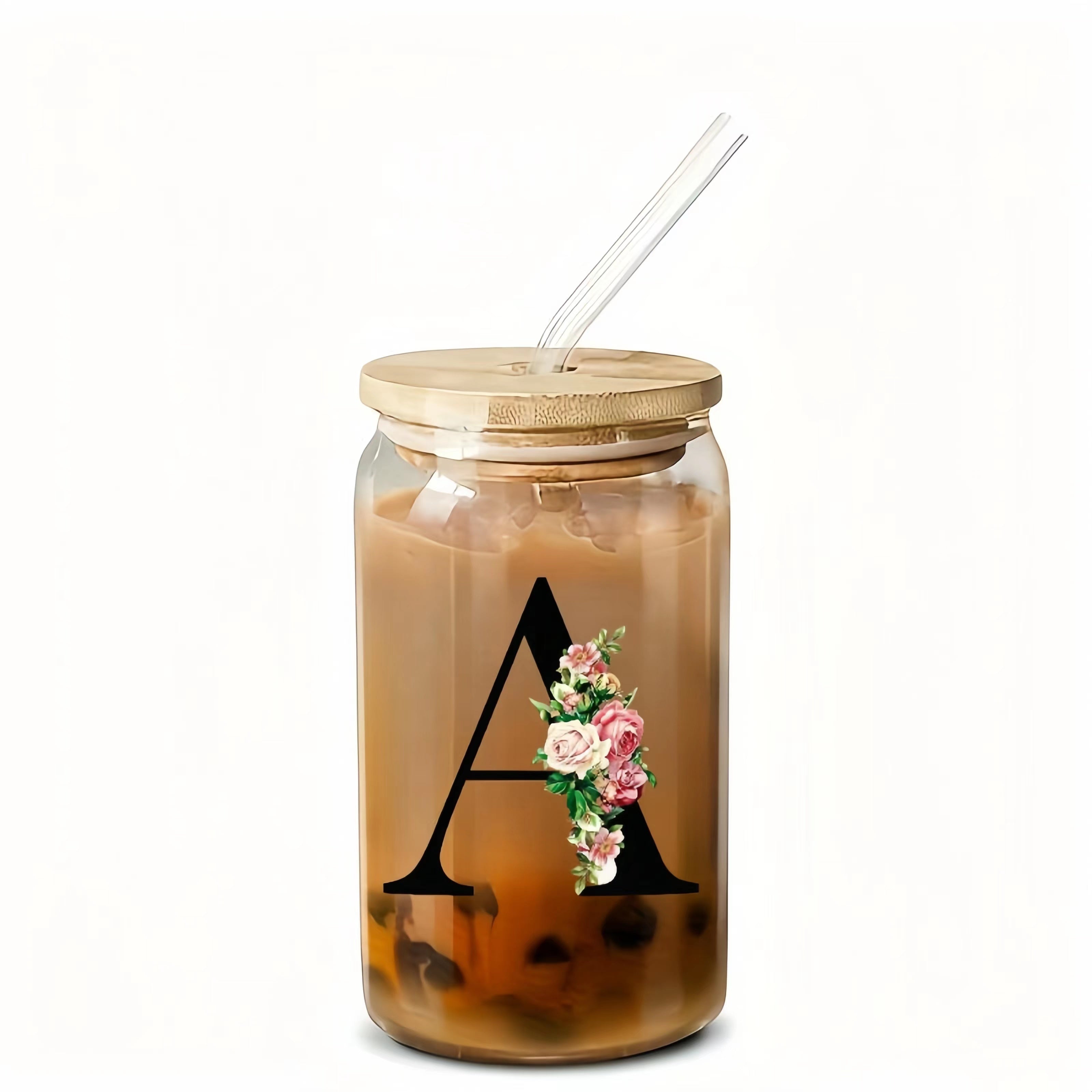Flowers Drinking Glass with Bamboo Lid and Straw 16oz Coffee Mug for Women Girls