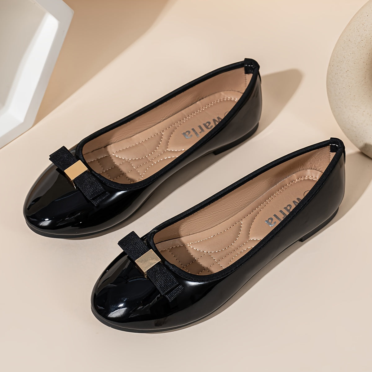 Women's Mary Jane Ballet Flats with Bow Embellishment Lightweight Slip-On Shoes