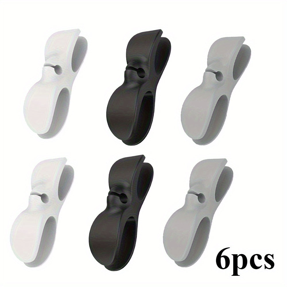Set of 6 Black and Gray Cable Organizer Clips No-Drill Adhesive Wire Holders for Chargers and Data Cables