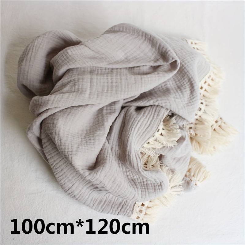 Double Gauze Space Theme Towel with Fringe Beige Pack of 1