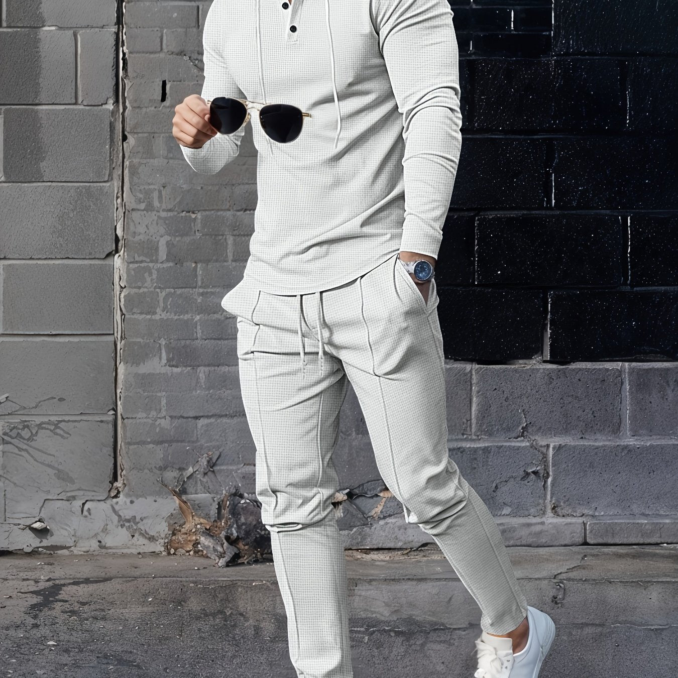 Men's Casual Sportswear Set Hooded Long Sleeve Top and Joggers Polyester Blend Spring Fall Outdoor