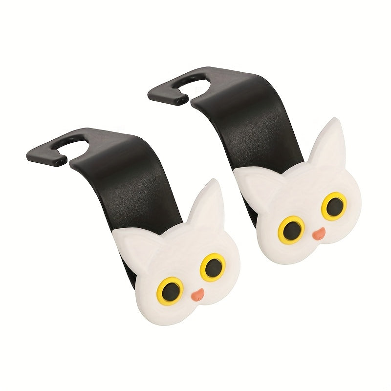 2-Pack Creative Cat Design Car Headrest Hooks PVC Auto Backseat Hangings
