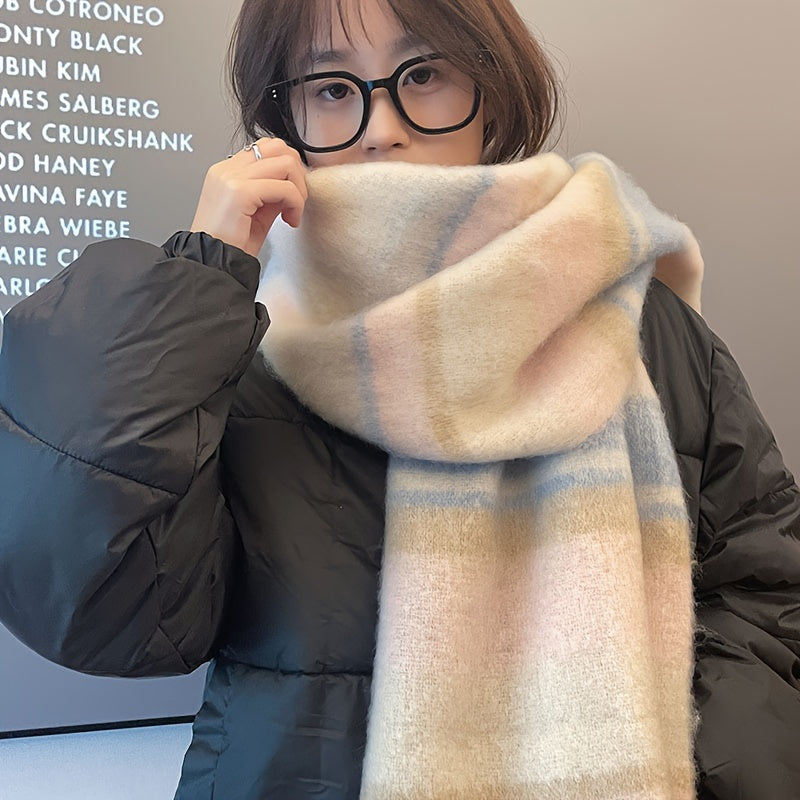 Cozy Striped Chunky Scarf for Couples Warm Windproof Autumn Winter Polyester Shawl