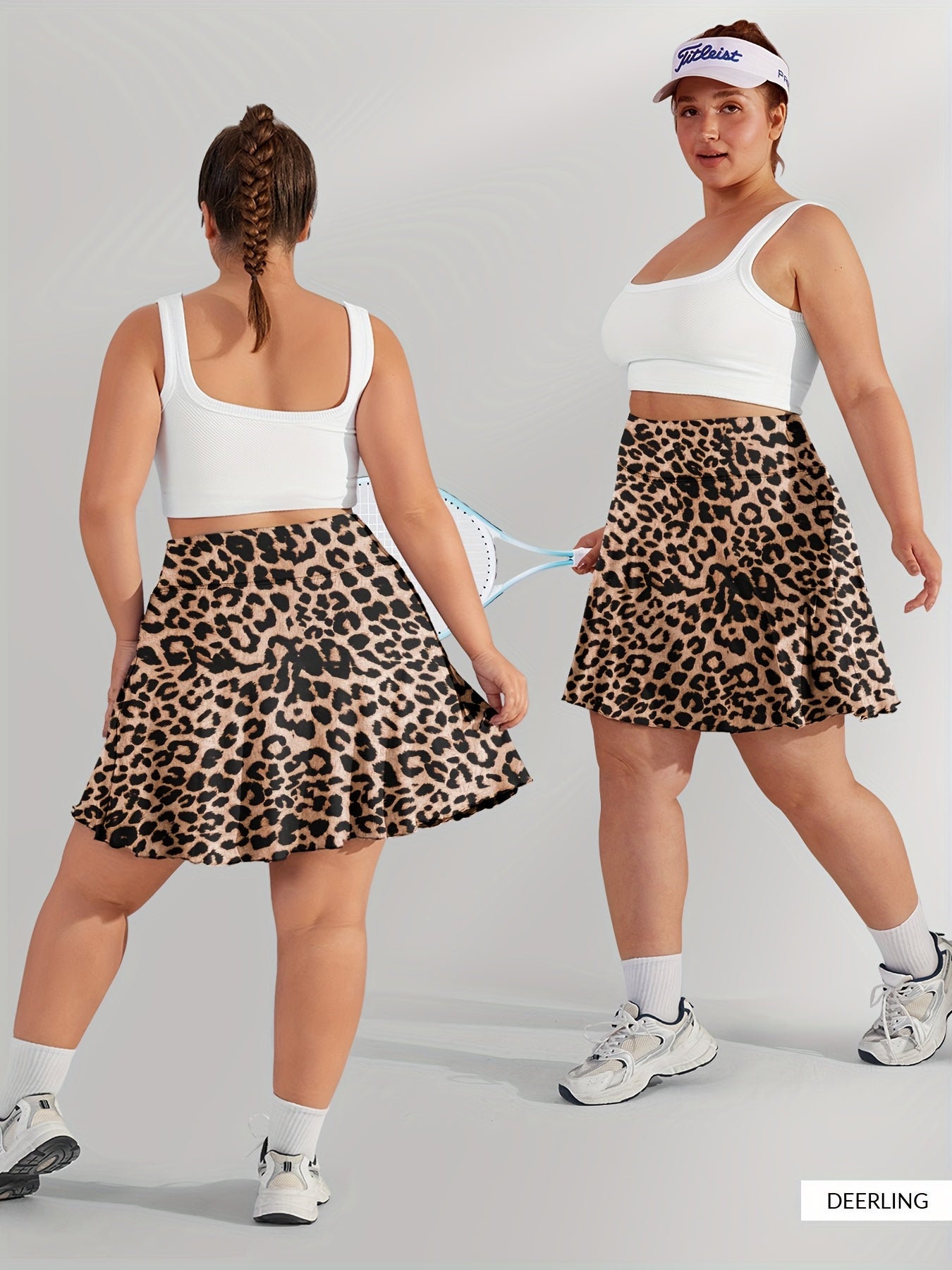 Plus Size Women's High-Waisted Pocketed Skirt Pants Leopard Print Hem