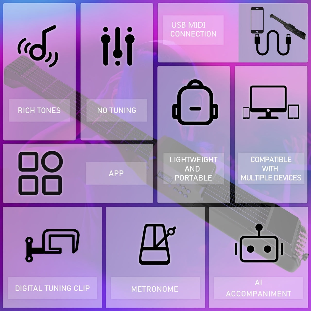 Portable Smart Acoustic Electric Guitar with AI LCD Screen, USB Charging, Includes Strap and Case