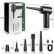 Black Portable Electric Air Duster 3-Speed Rechargeable Cordless with LED Light