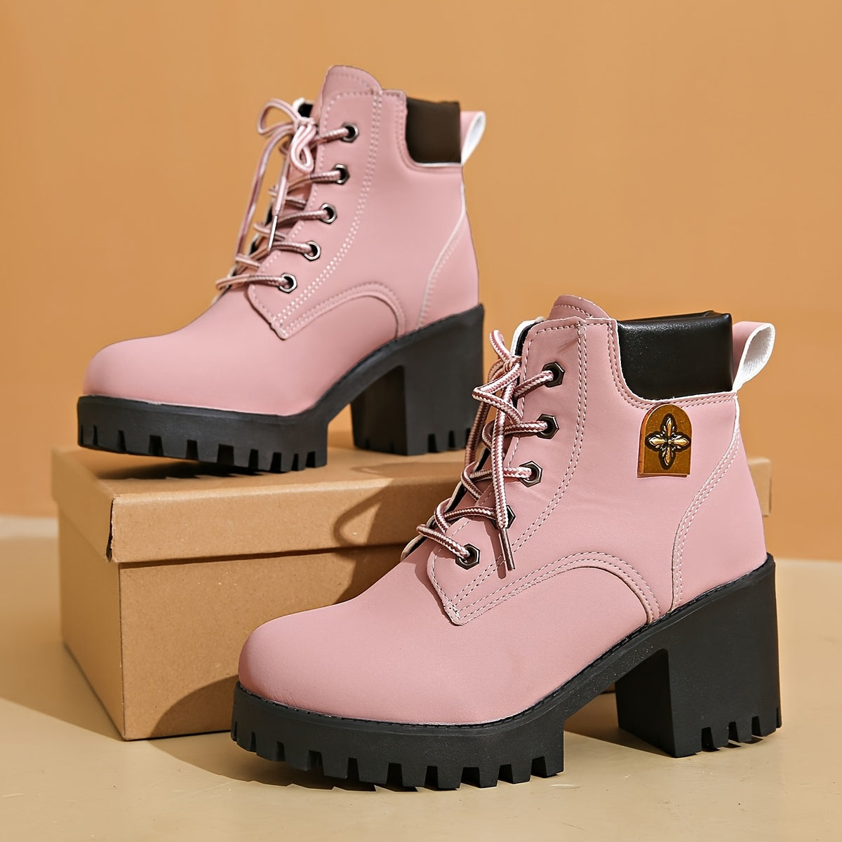 Women's Pink PU Synthetic Chunky Platform Ankle Boots for All Seasons