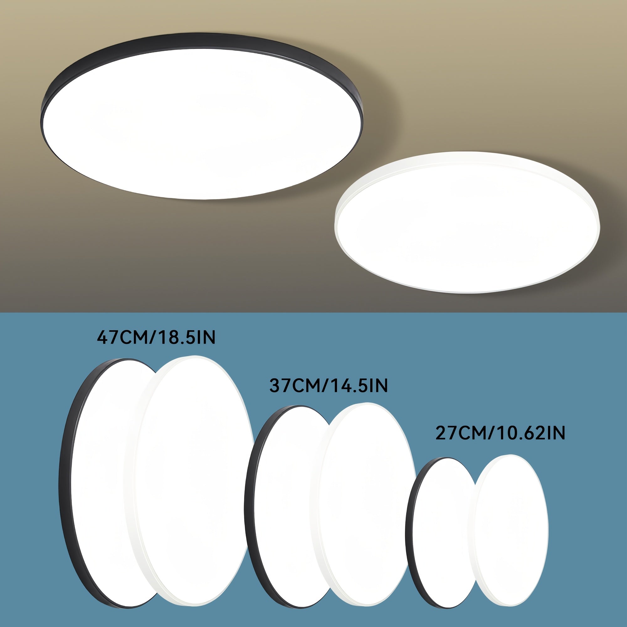 Ultra-Thin Round LED Ceiling Light Black White for Living Room Bedroom Kitchen