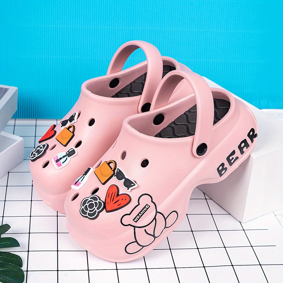 Women's Bear Print Slip-On Clogs Breathable EVA Indoor Outdoor Shoes