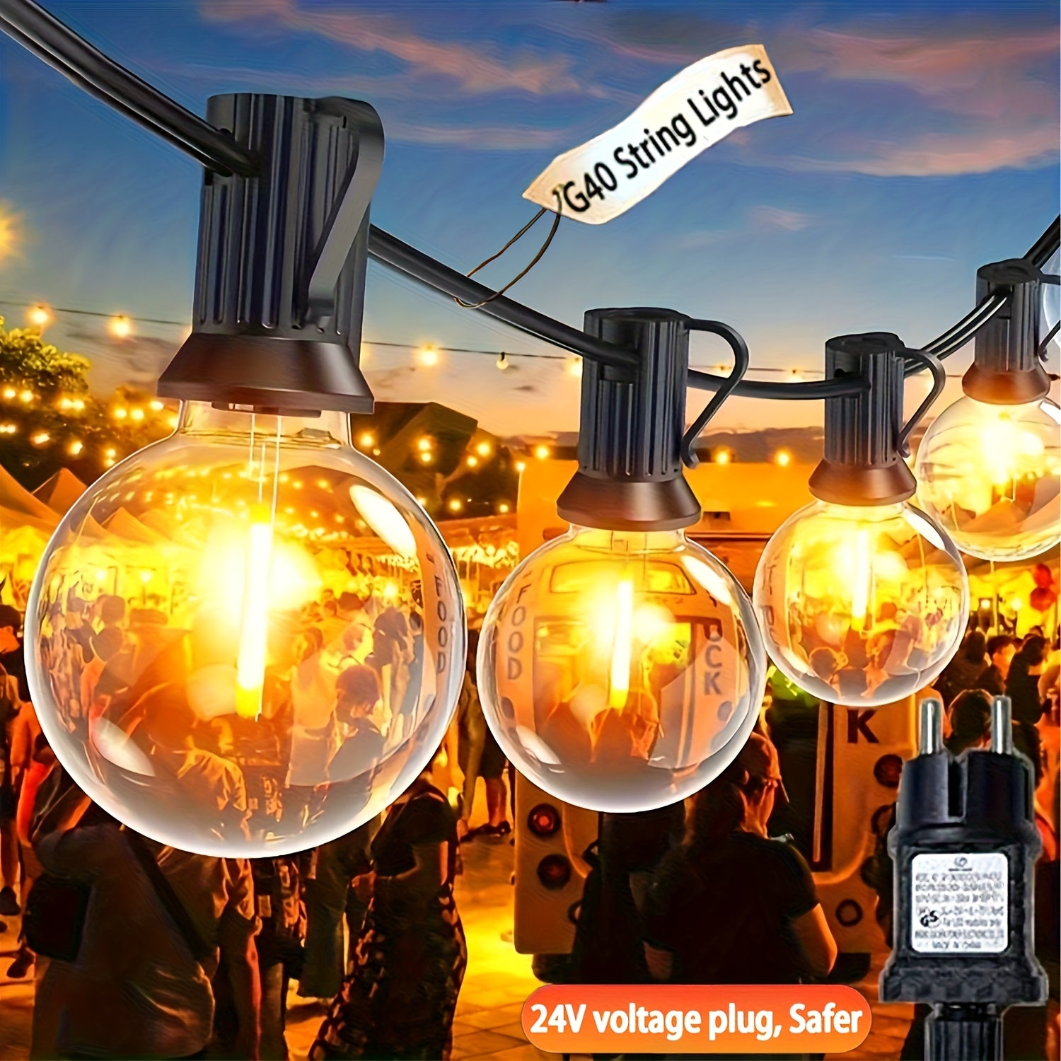 LED G40 String Lights Outdoor Weather-Resistant 24V Low Voltage Patio Wedding Decor