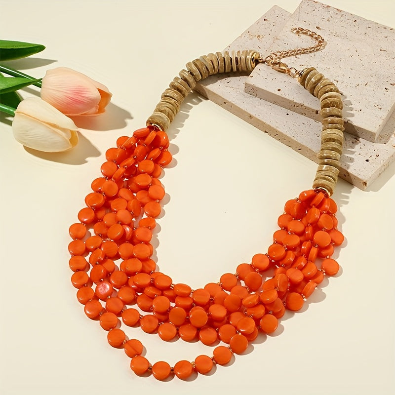 Boho Chic Beaded Necklace for Women Layered Acrylic Jewelry Gift for Vacations and Parties