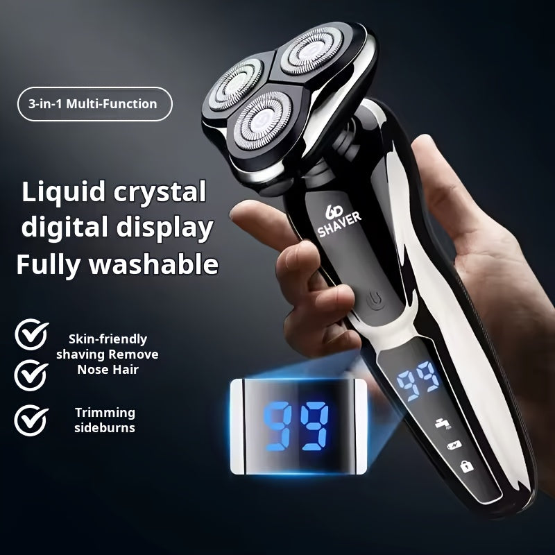 3-in-1 Rechargeable Electric Razor for Men Nose Hair Sideburns Trimmer Waterproof Gift